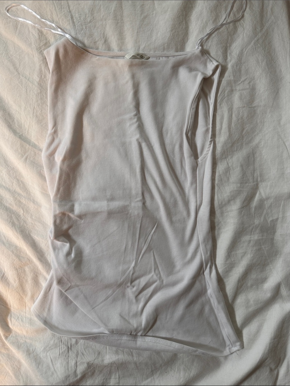 White Zara Tank with Rouching and an Asymmetrical Hem